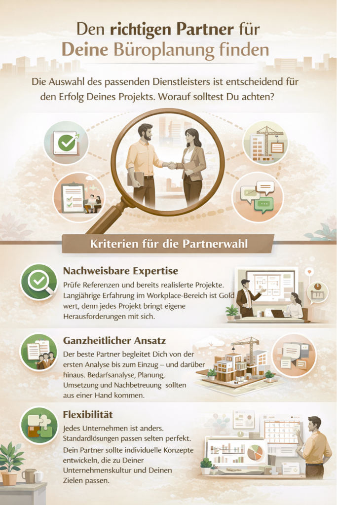 Infografik zur Auswahl des richtigen Partners für Büroplanung