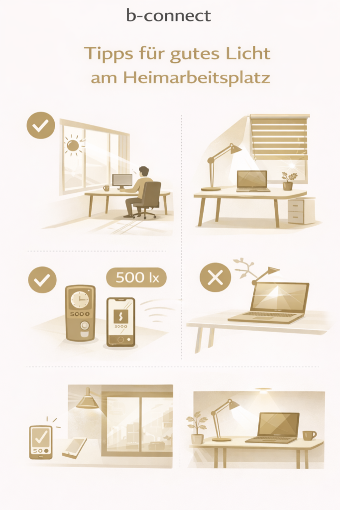 Infografik für Tipps für gutes Licht beim Arbeiten im Home Office oder im Büro